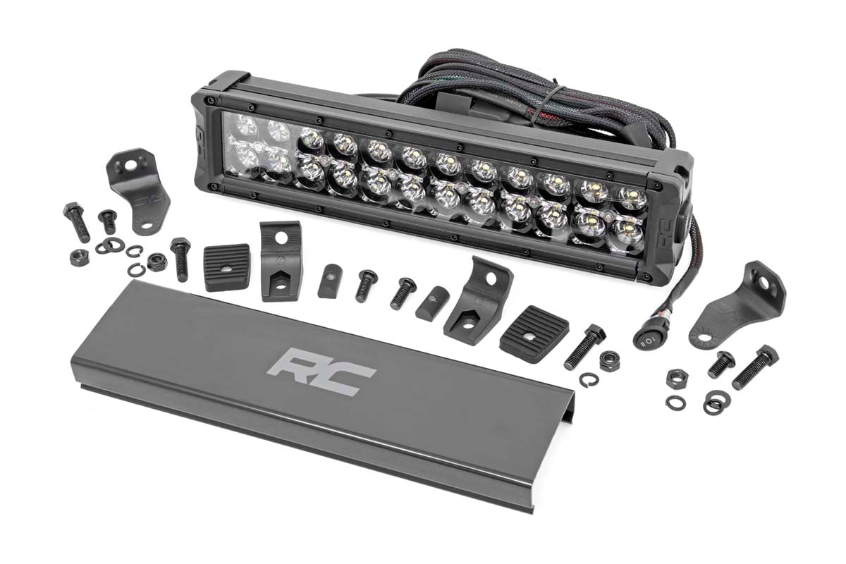 LED Light Bar - Rough Country - Black Series, Dual Row, White DRL - Black